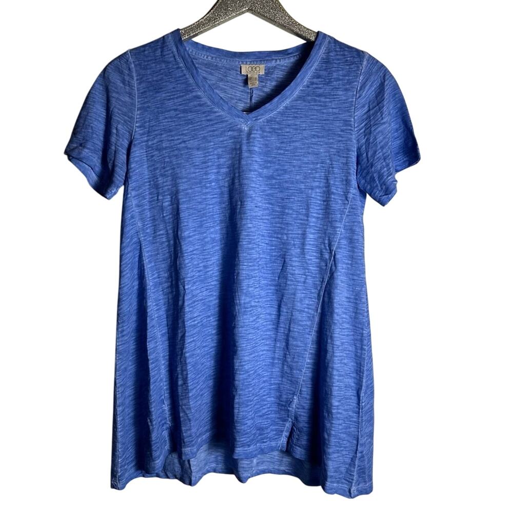 LOGO by Lori Goldstein Blue V Neck Tee Shirt NEW